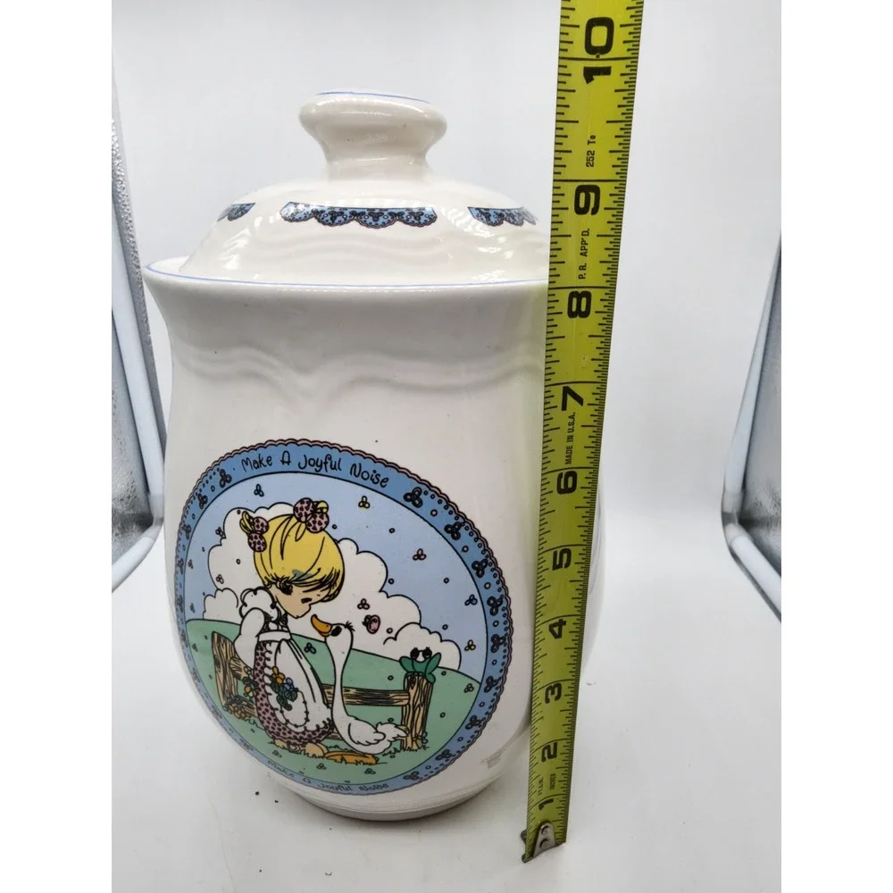 Precious Moments 1992 Make A Joyful Noise Ceramic Cookie Jar Vintage White Blue